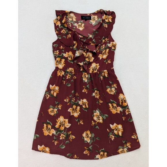 Sweet Wanderer Women's Dress Size Small Maroon Floral Print Ruffle Boho Bohemian - Picture 1 of 15